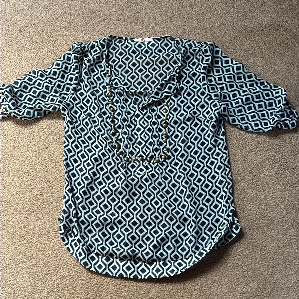 41 Hawthorn Blue Graphic 3/4 Sleeve Blouse